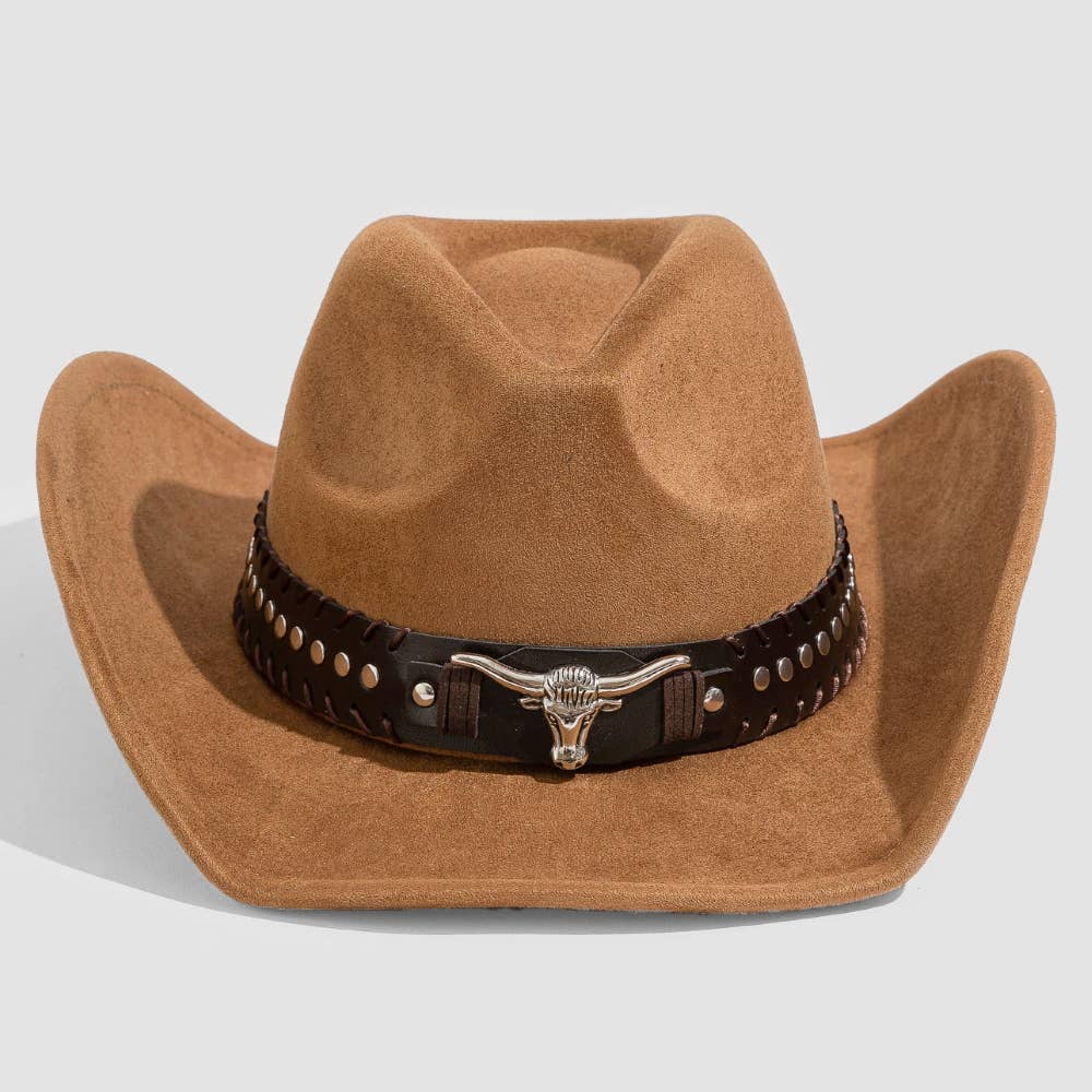 Studded Western Bull Head Strap Cowboy Hat