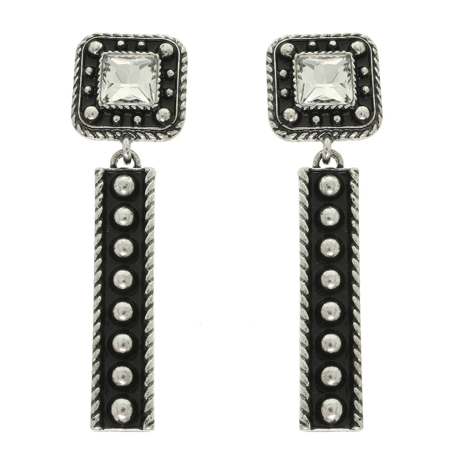 Western Square Concho Earrings with Crystal or Turquoise