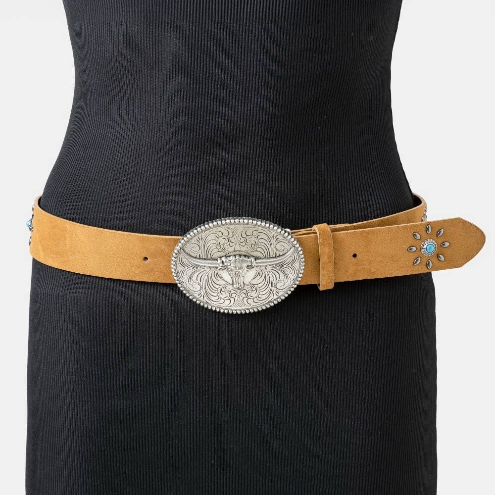 Large Western Long Horn Buckle Belt