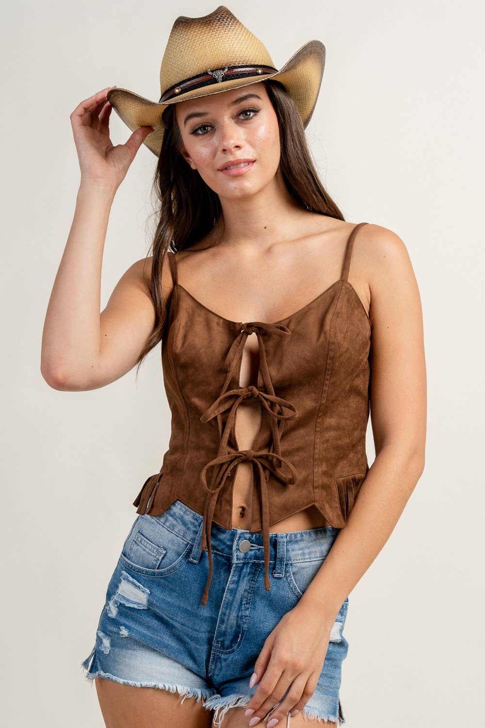 SUEDE SLEEVELESS TOP WITH FRONT TIES