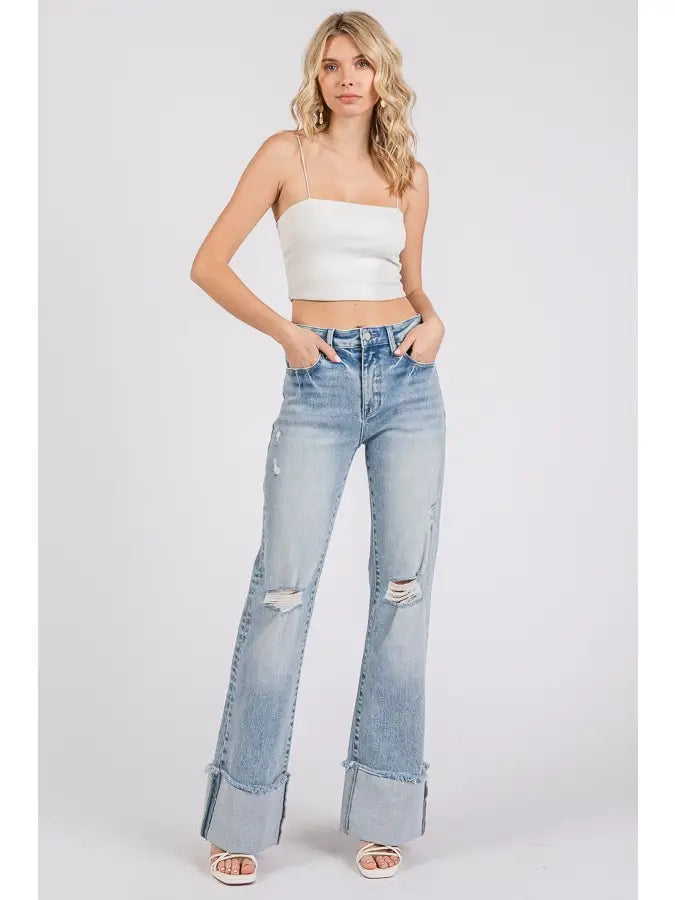 LA High Rise Super Stretch Wide Flare w/ Cuffed Hem
