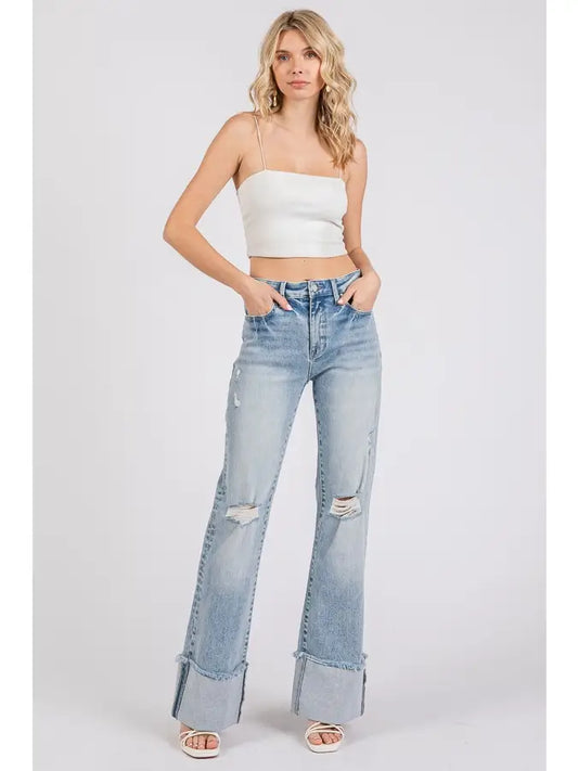 LA High Rise Super Stretch Wide Flare w/ Cuffed Hem