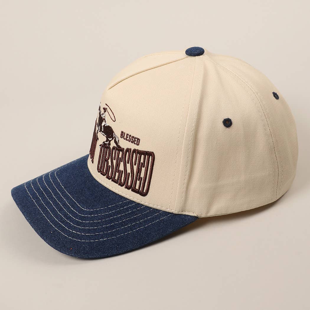 Cowboy Obsessed Letter Horse Embroidery Two-Tone Trucker Hat