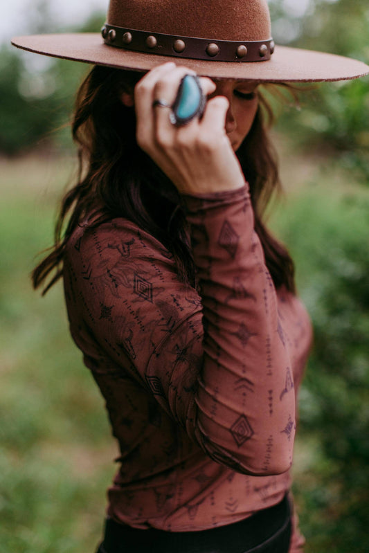 MK165 Sonora Aztec LS Mesh Top - Brown