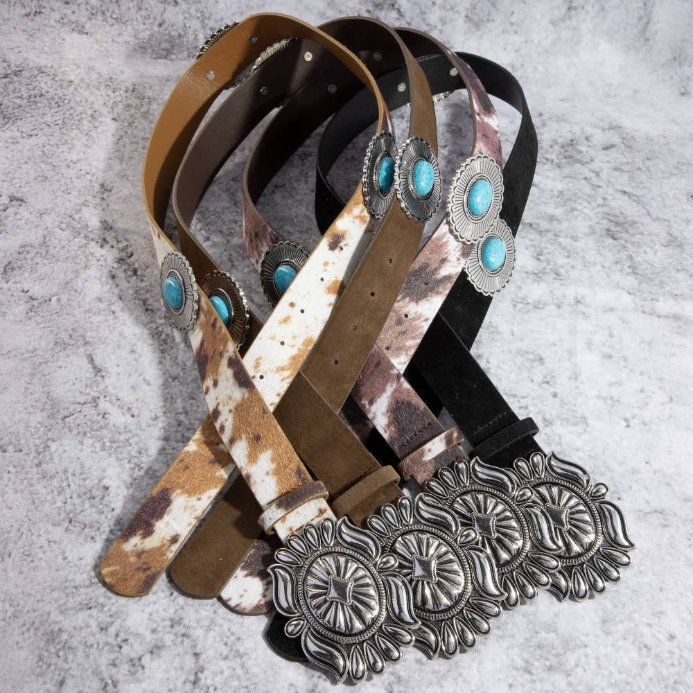 Western Concho Buckle Faux Leather Belt