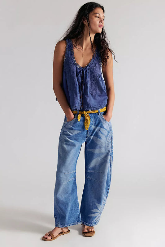 We The Free Good Luck Printed Barrel Jeans