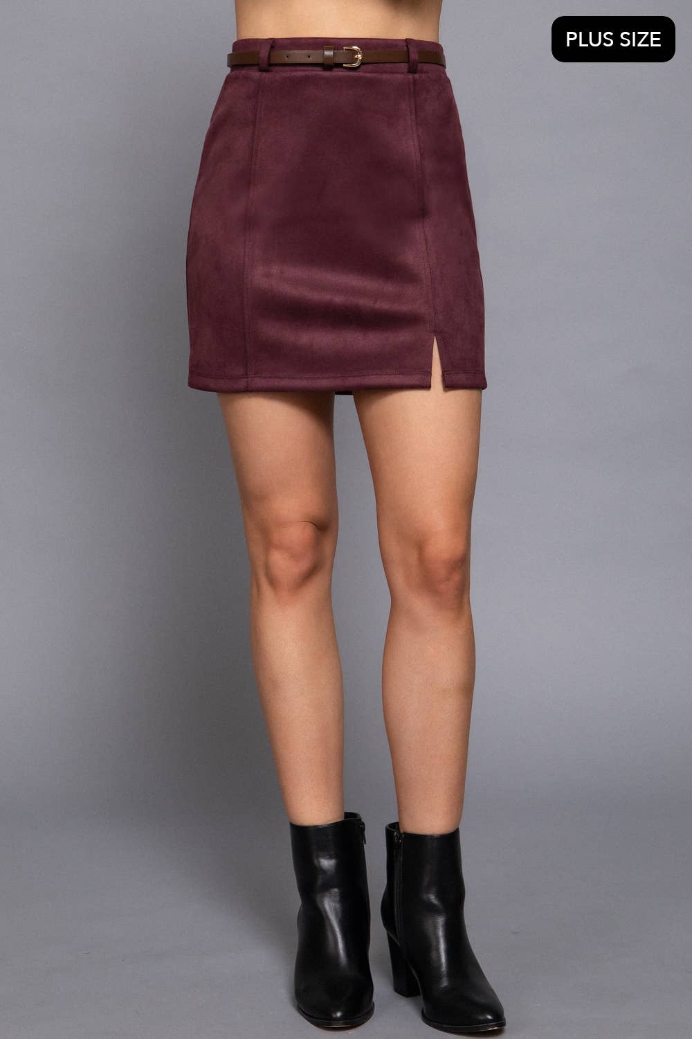 Belted Faux Suede Mini Skirt