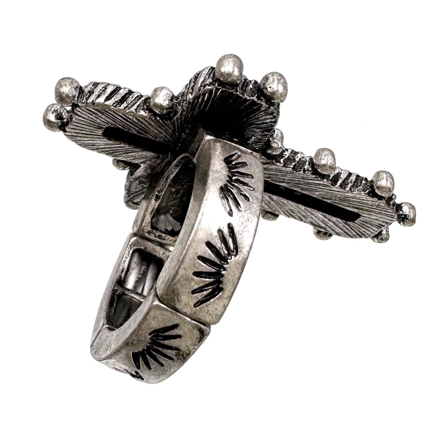 Cross Turquoise Stone Western Band Stretch Ring