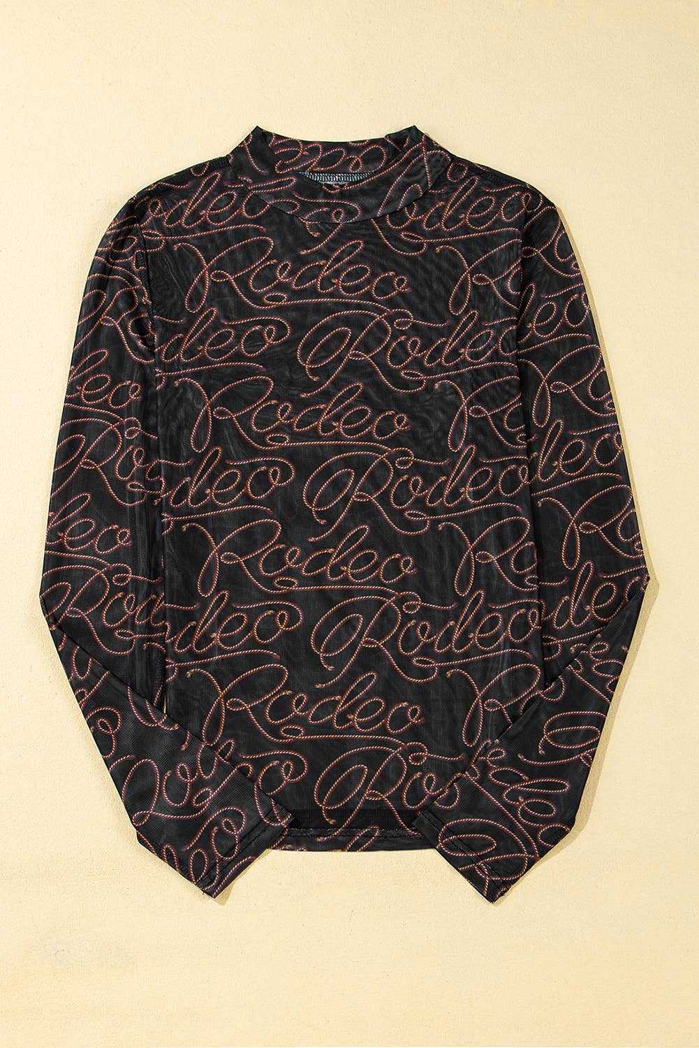 Western Printed Mock Neck Mesh Top | S-XL