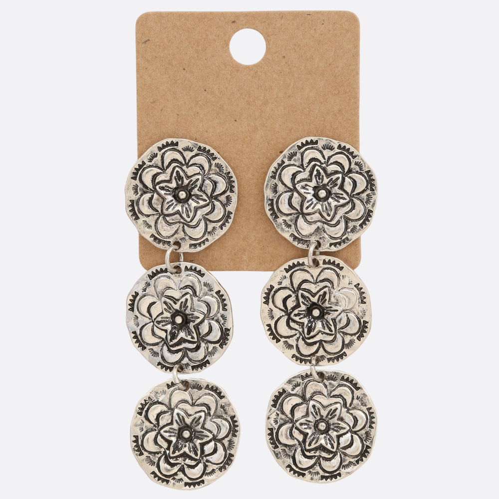 WESTERN STYLE CONCHO DANGLE EARRING, SE 2464