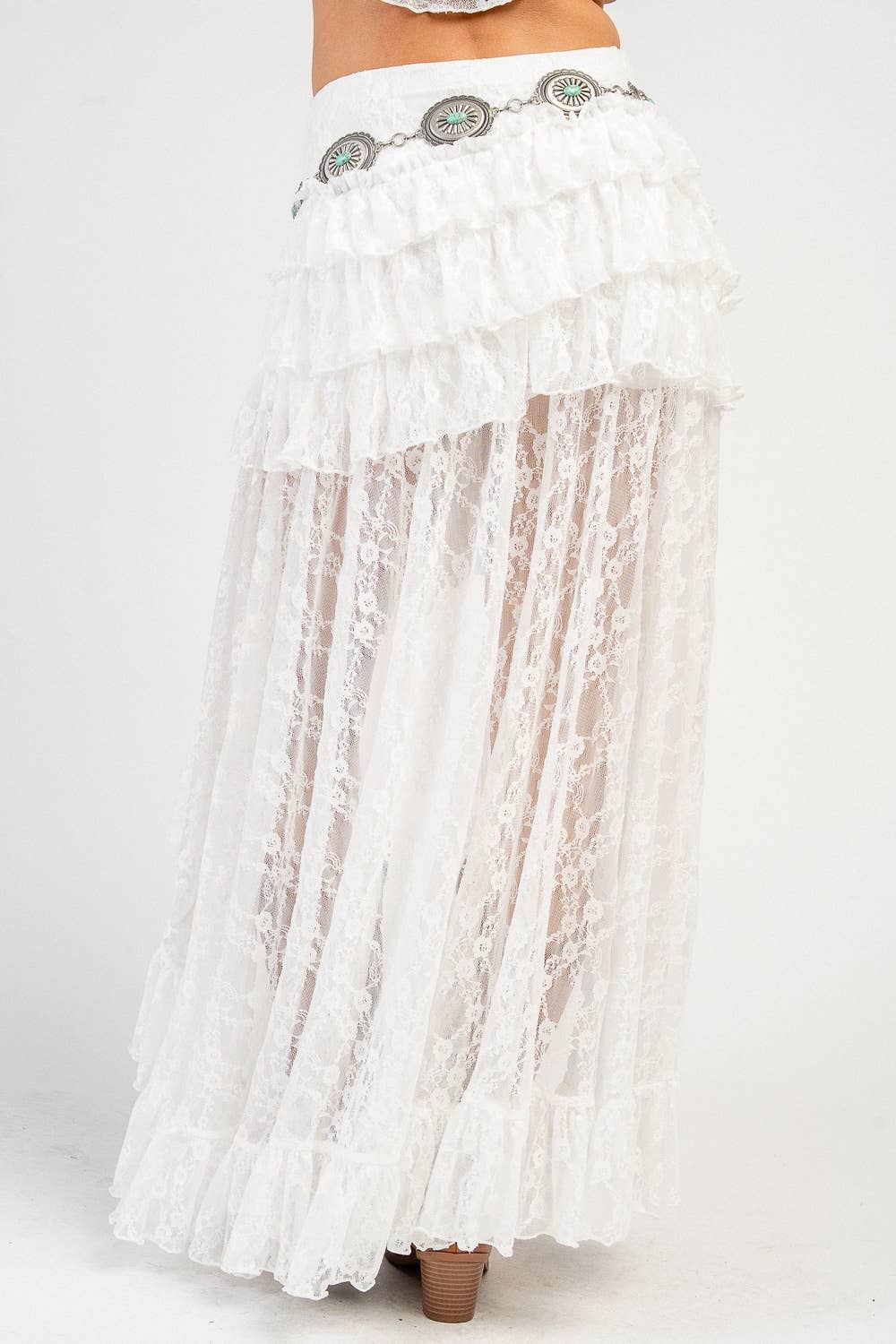 CB20105B MULTI TIERED FRONT SLIT MAXI SKIRT