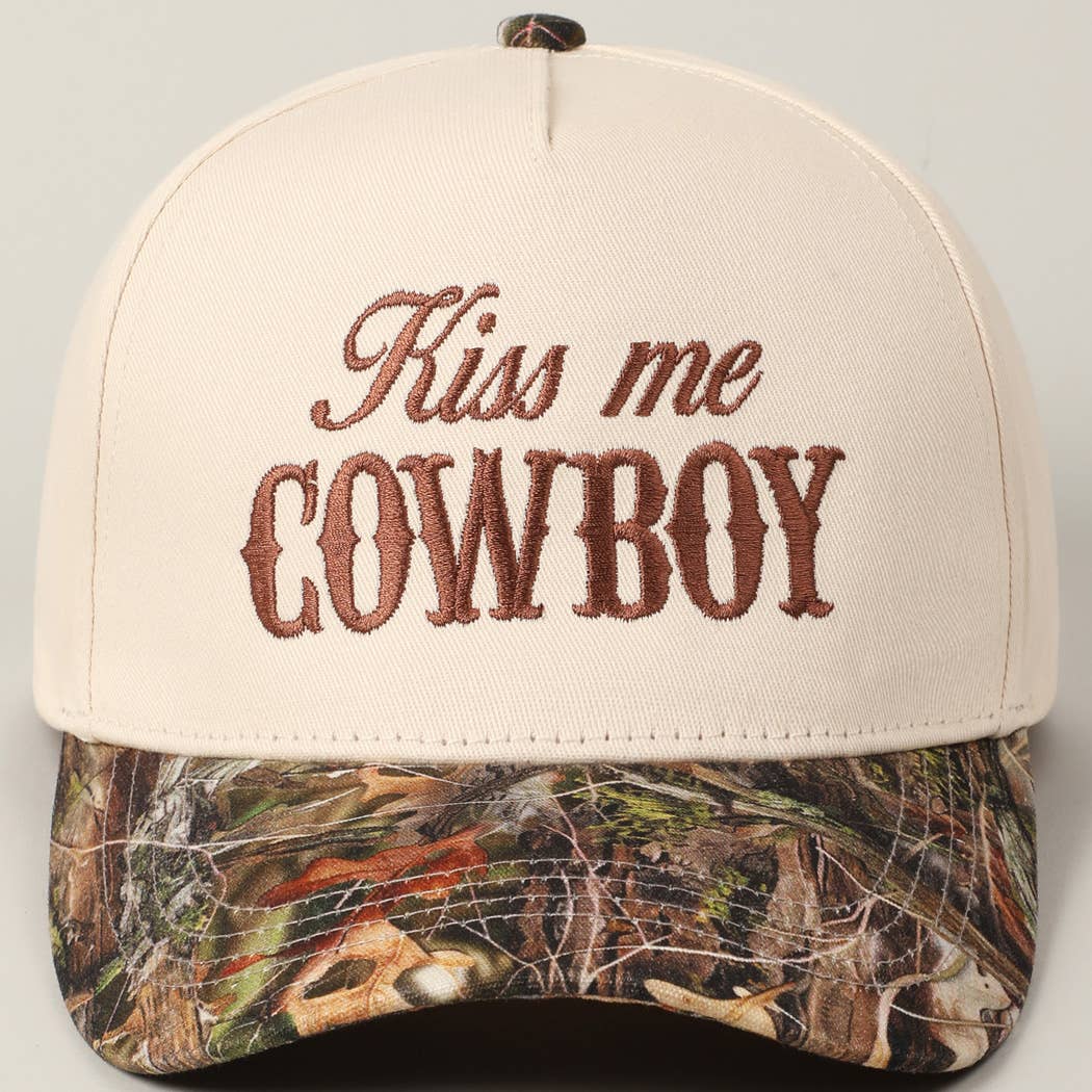 Kiss Me Cowboy Embroidery Two-Tone Cap
