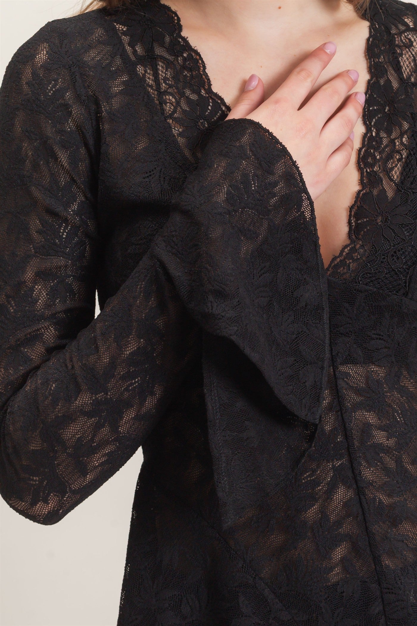 Lace V-neck Flare Sleeve Top
