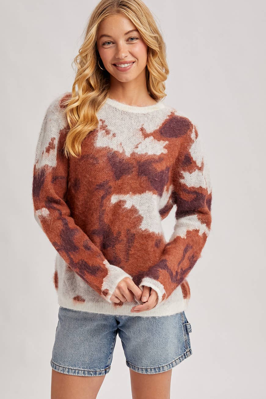 TIE-DYE FUZZY KNIT SWEATER PULLOVER