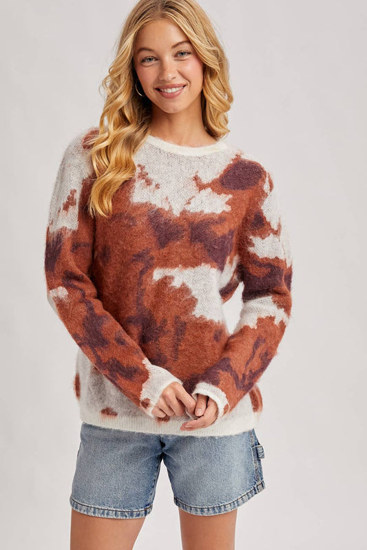 TIE-DYE FUZZY KNIT SWEATER PULLOVER