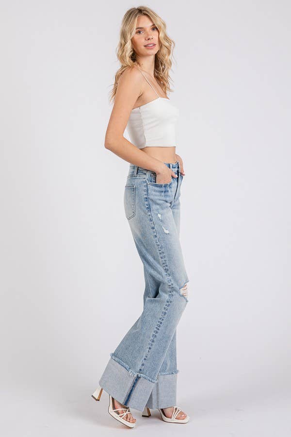P1370F-LA HIGH RISE SUPER STRETCH WIDE FLARE W/ CUFFED HEM