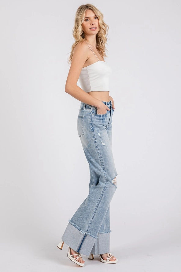 LA High Rise Super Stretch Wide Flare w/ Cuffed Hem