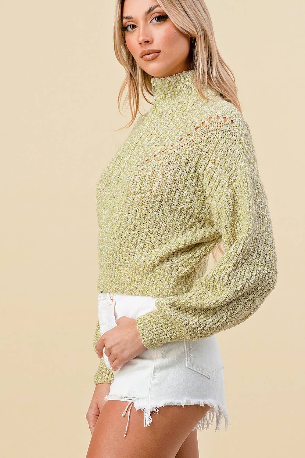 KNITTED LONG SLEEVE DETAIL PULLOVER WITH ZIPPER