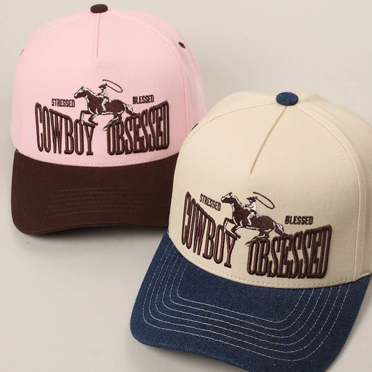 Cowboy Obsessed Letter Horse Embroidery Two-Tone Trucker Hat