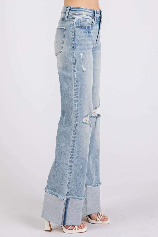 P1370F-LA HIGH RISE SUPER STRETCH WIDE FLARE W/ CUFFED HEM