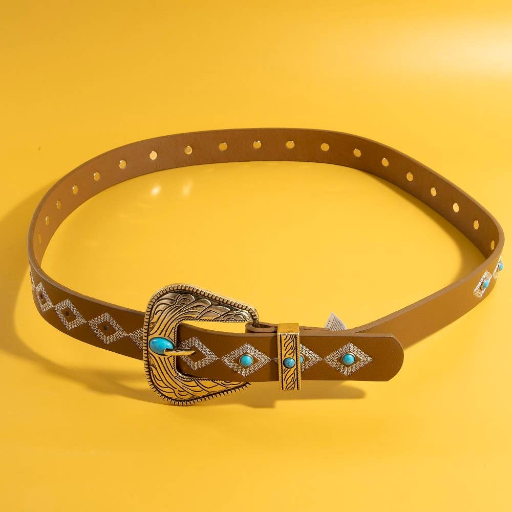 Western Embroidered Buckle Pattern Faux Leather Belt