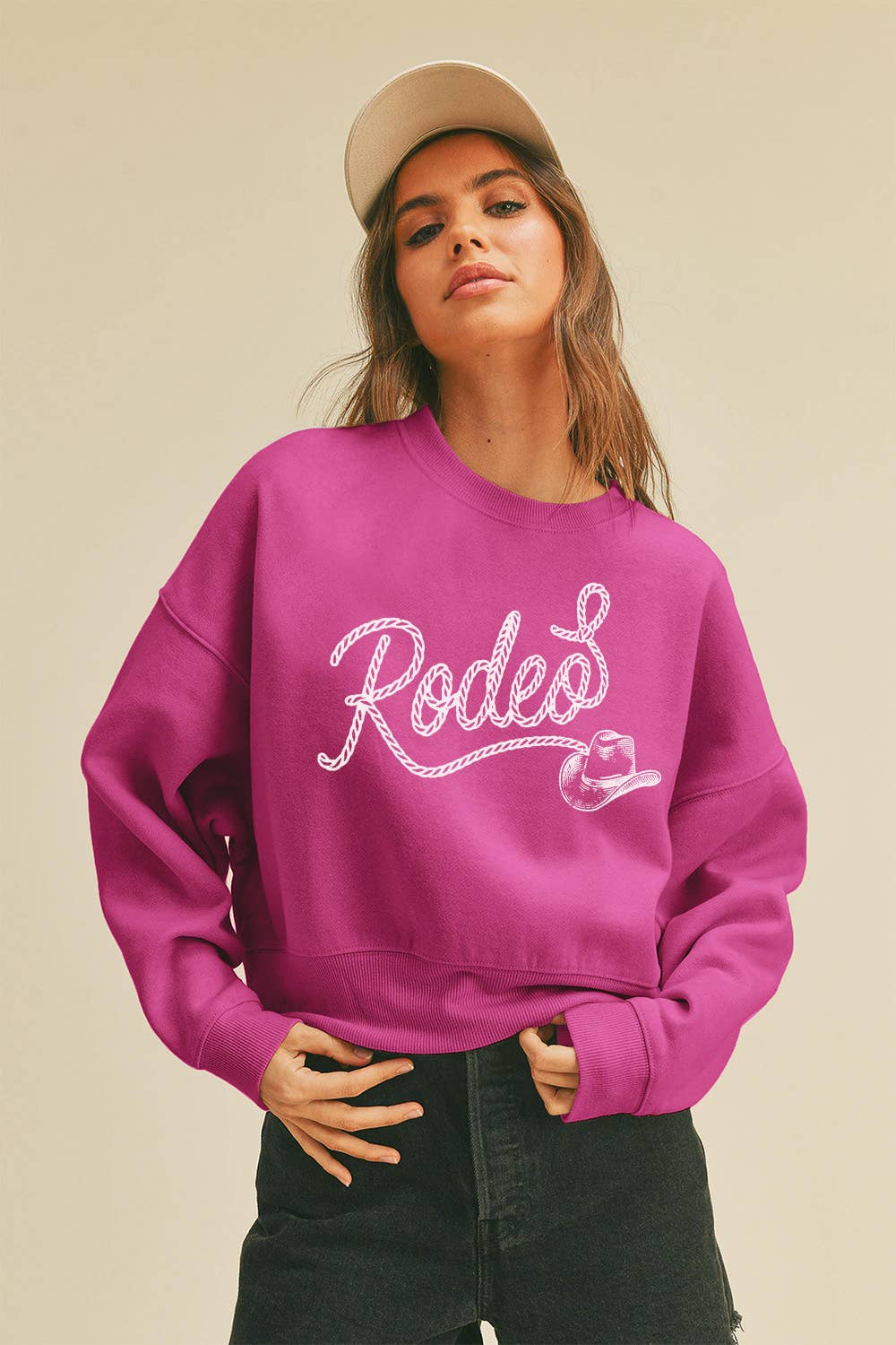Rodeo Hat Short Cropped Long Sleeve Sweatshirt
