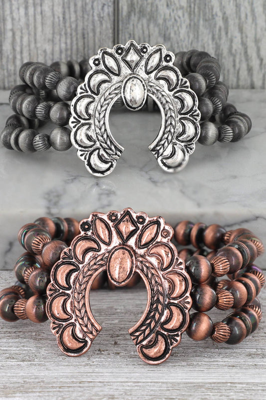 Western Squash Blossom 3 Layer Navajo Pearl Beaded Bracelet