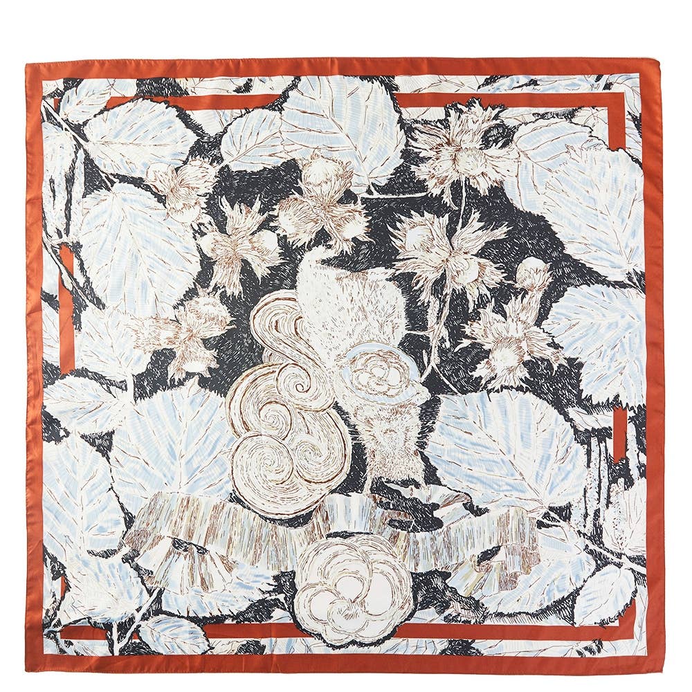 Abstract Flower Leaf Print Square Bandana Scarf