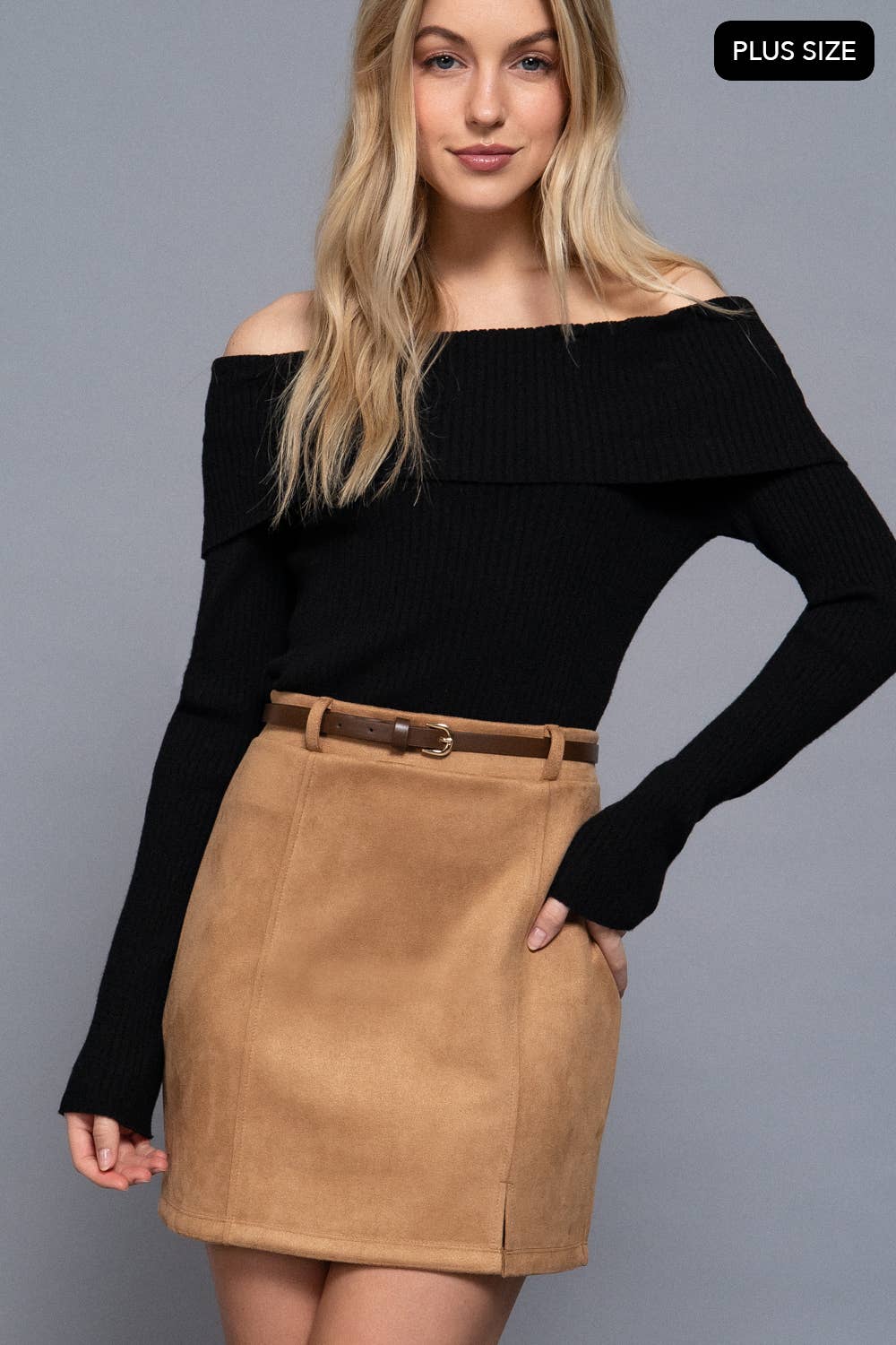 Belted Faux Suede Mini Skirt