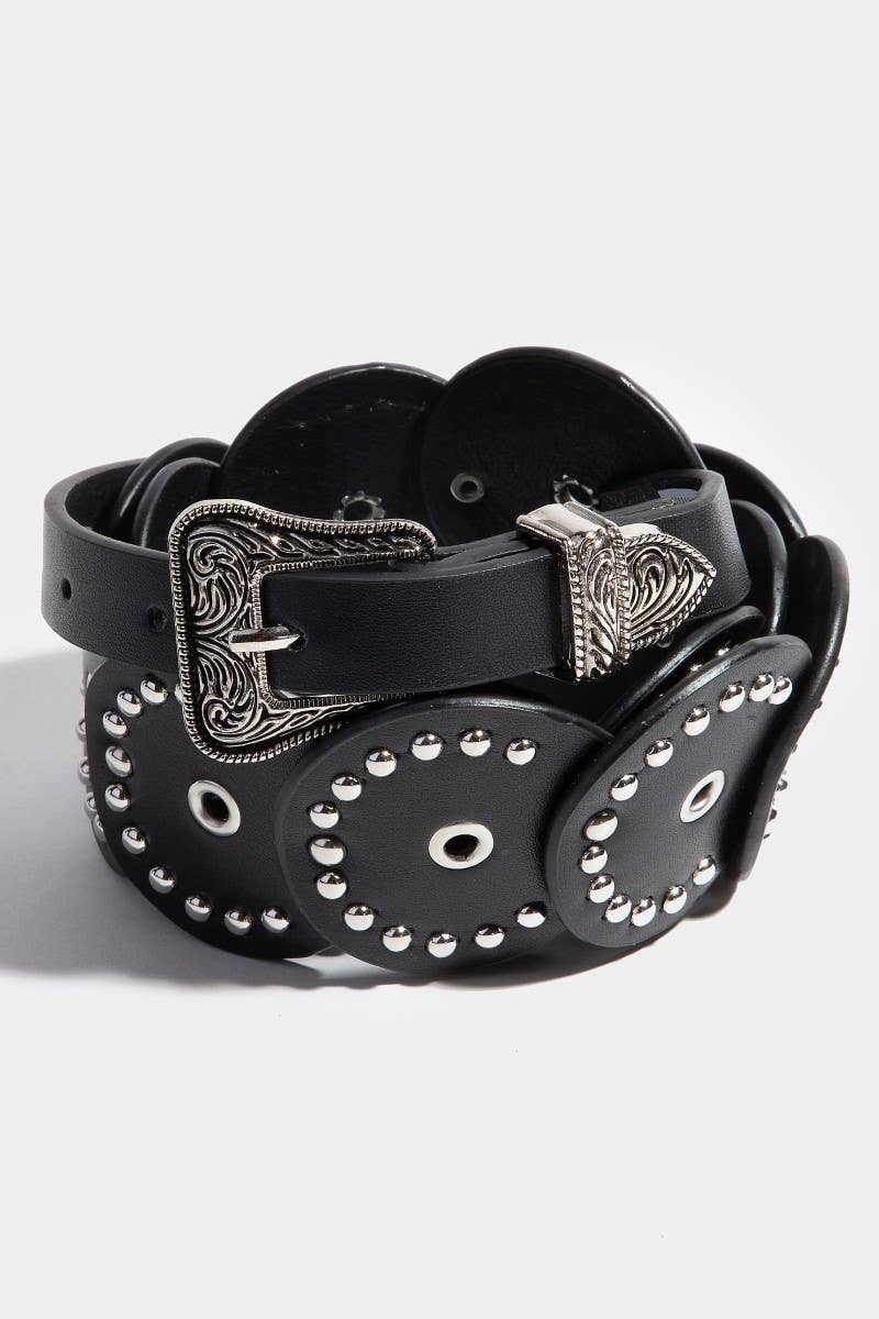 Studded Faux Leather Discs Belt
