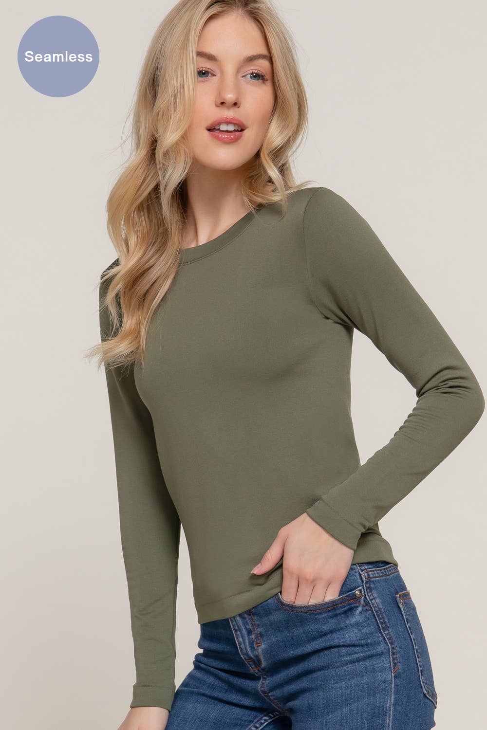 Long Sleeve Crew Neck Inner Fur Seamless Top