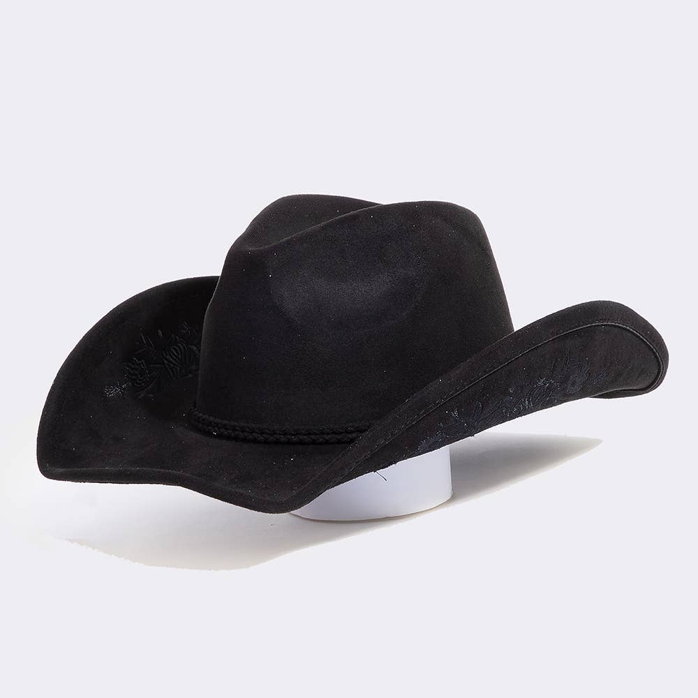 Rose Embroidered Braided Band Fedora Cowboy Hat