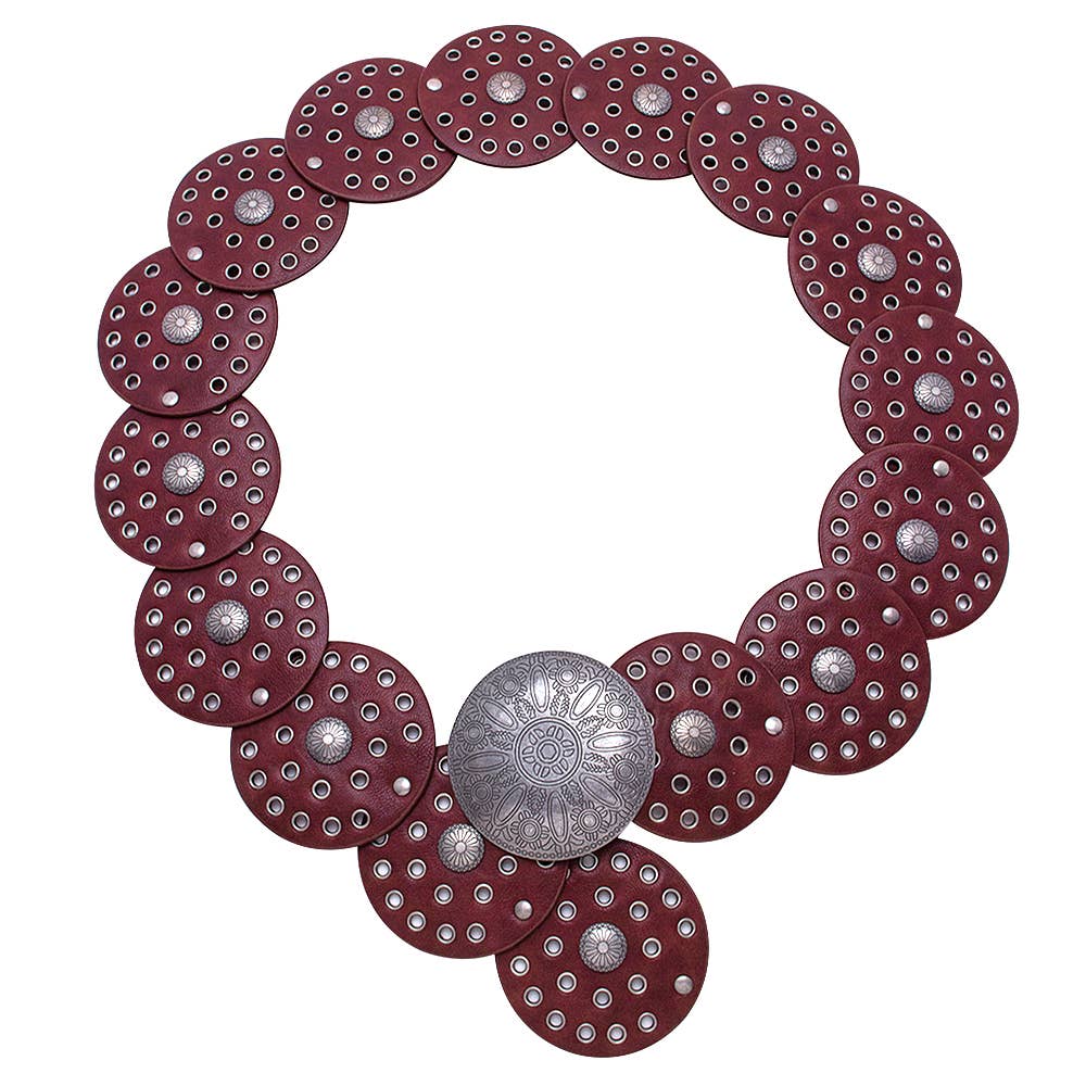 Y2K METAL WESTERN CONCHO EMBOSSED CIRCLE BELT, LVBT 100