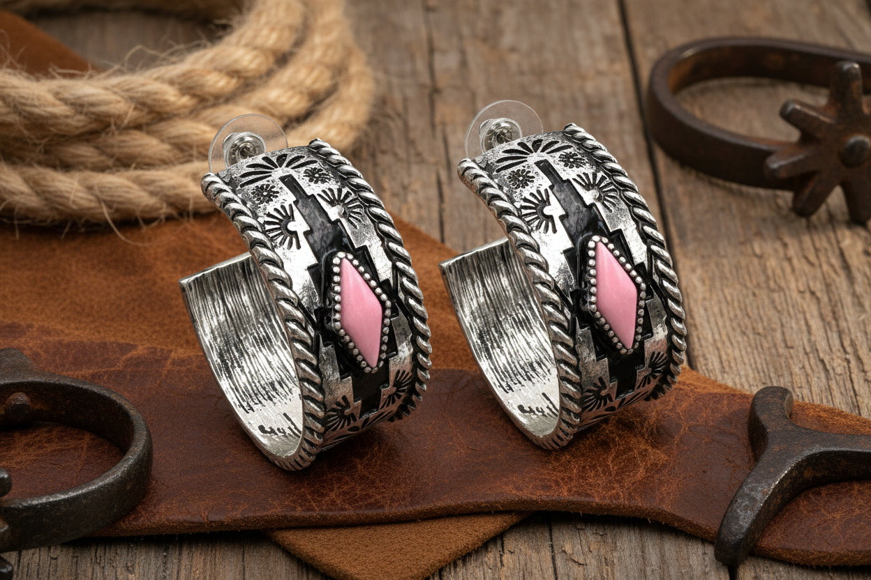 Aztec Diamond C Hoop Wide Earrings