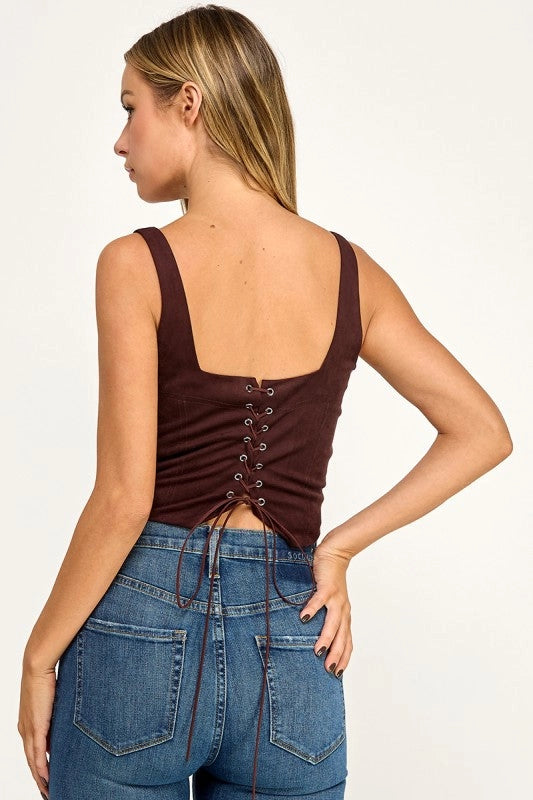 Embroidered Lace-Up Corset Top