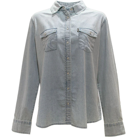 "Del Denim" Ladies Chambray Long Sleeve Shirt-Blue Chambray