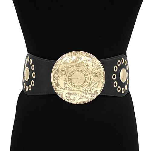 ENGRAVED ROUND WESTERN BUCKLE LEATHER ELASTIC BELT, KM 1647