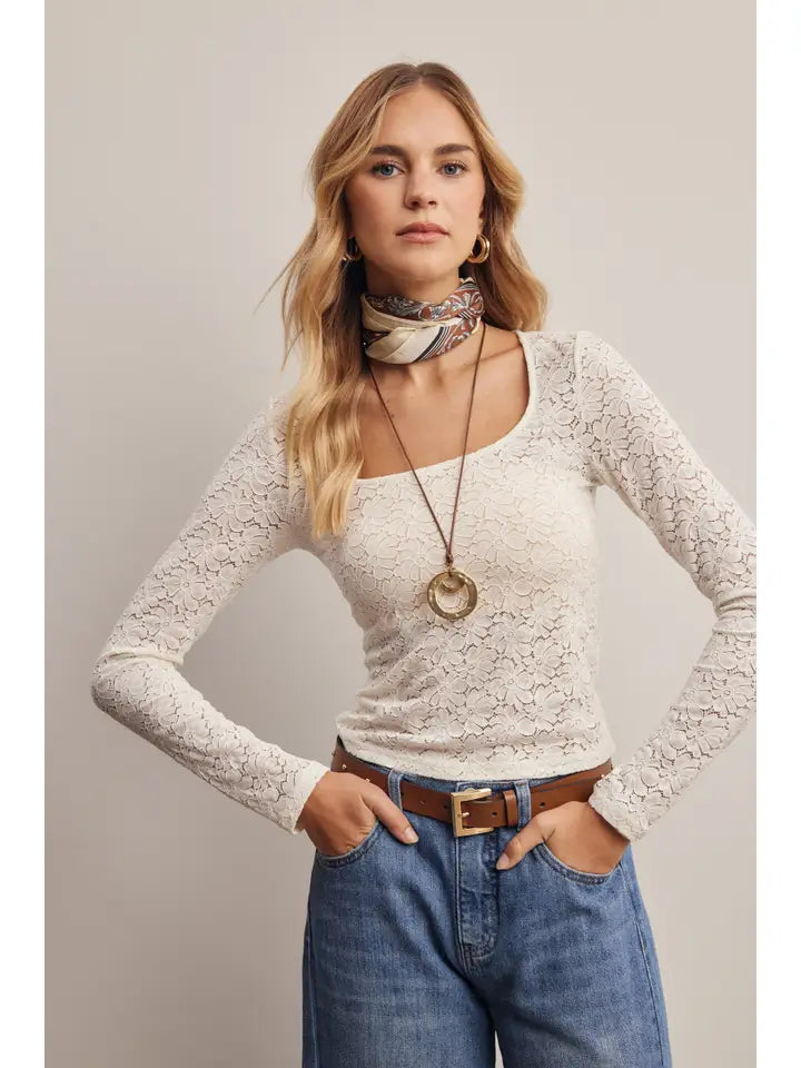 Stretch Floral Lace Knit Top FT0071