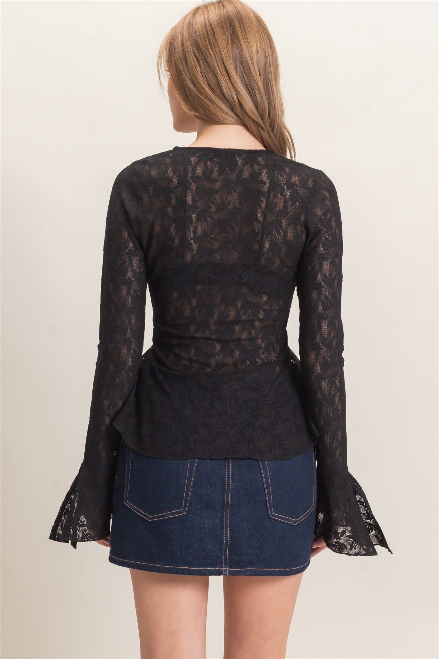 Lace V-neck Flare Sleeve Top