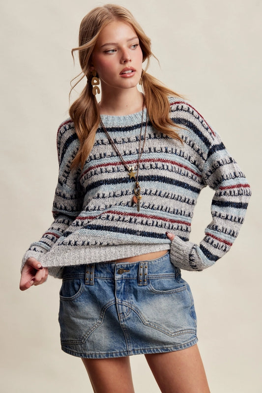 Textured Stripe Knit Sweater