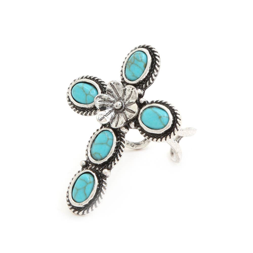 WESTERN CROSS TURQUOISE BEAD ADJUSTABLE RING, SR 0419 SA