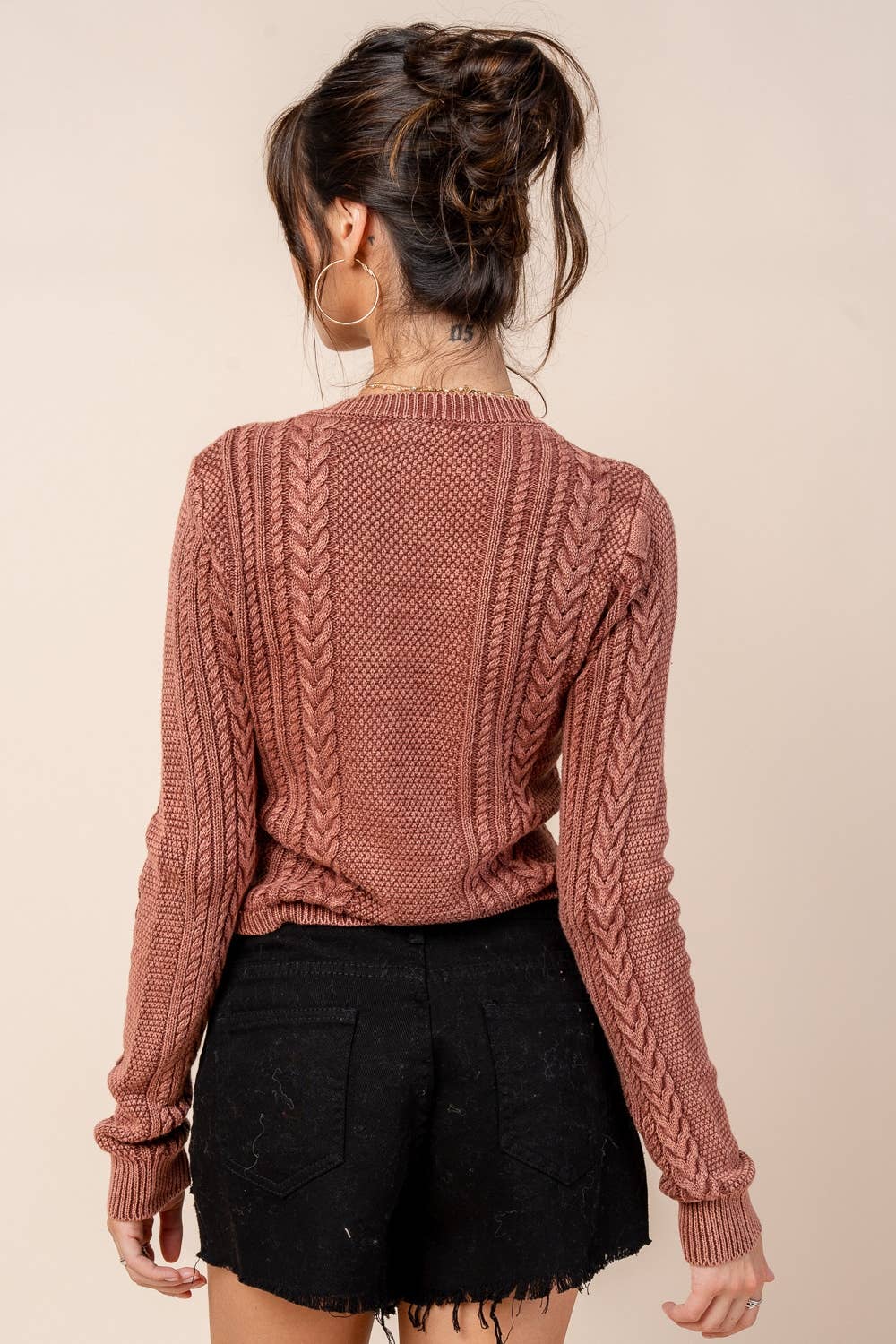 WASHED EFFECT CABLED SWEATER CARDIGAN