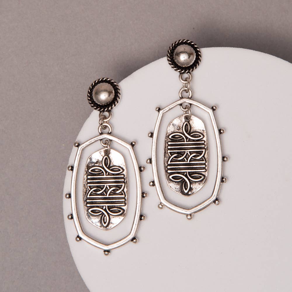 Western Boot Stitch Oval Dangle Earrings