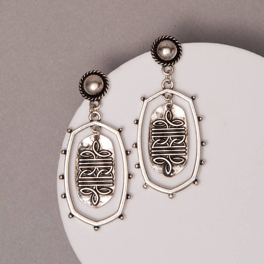 Western Boot Stitch Oval Dangle Earrings