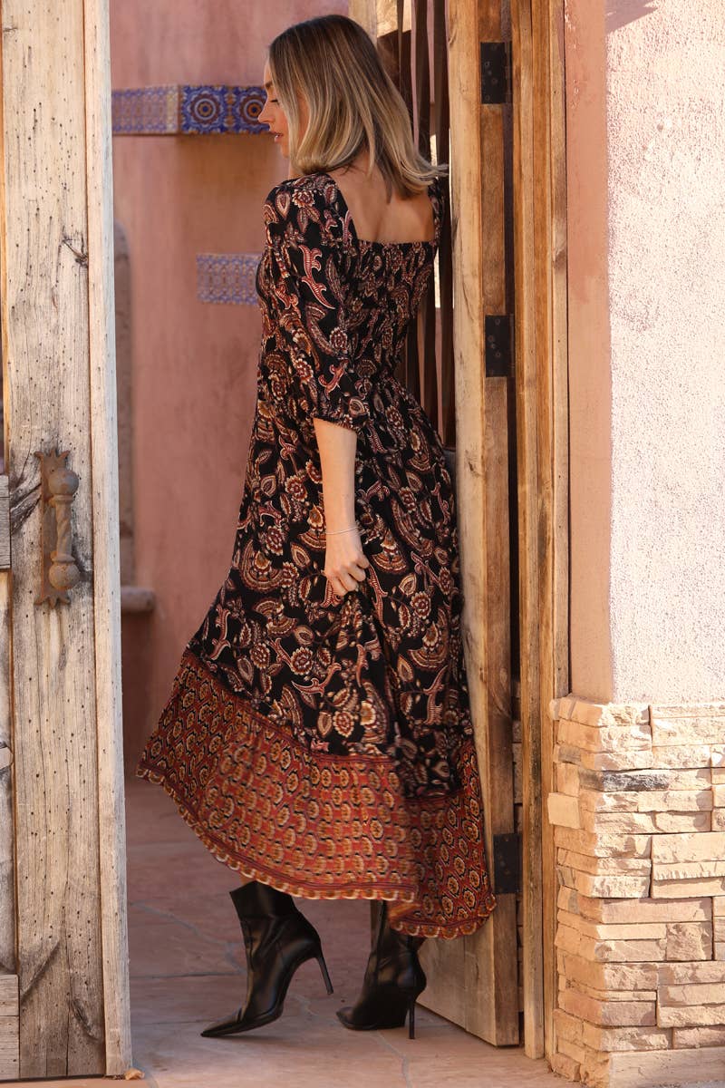 C4A42-A889 V NECK TWIST FRONT HALF SLEEVE MAXI DRESS W SLIT