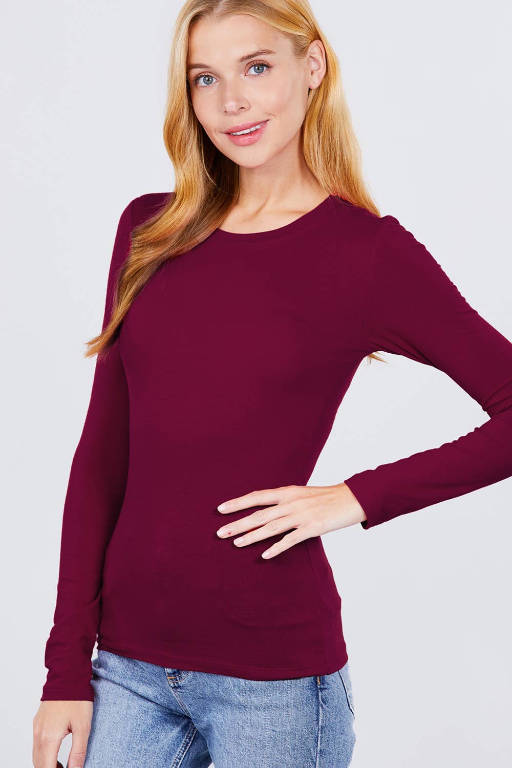 Long Sleeve Crew Neck Cotton Spandex Jersey Top