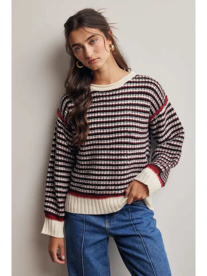 Striped Textured Knit Sweater