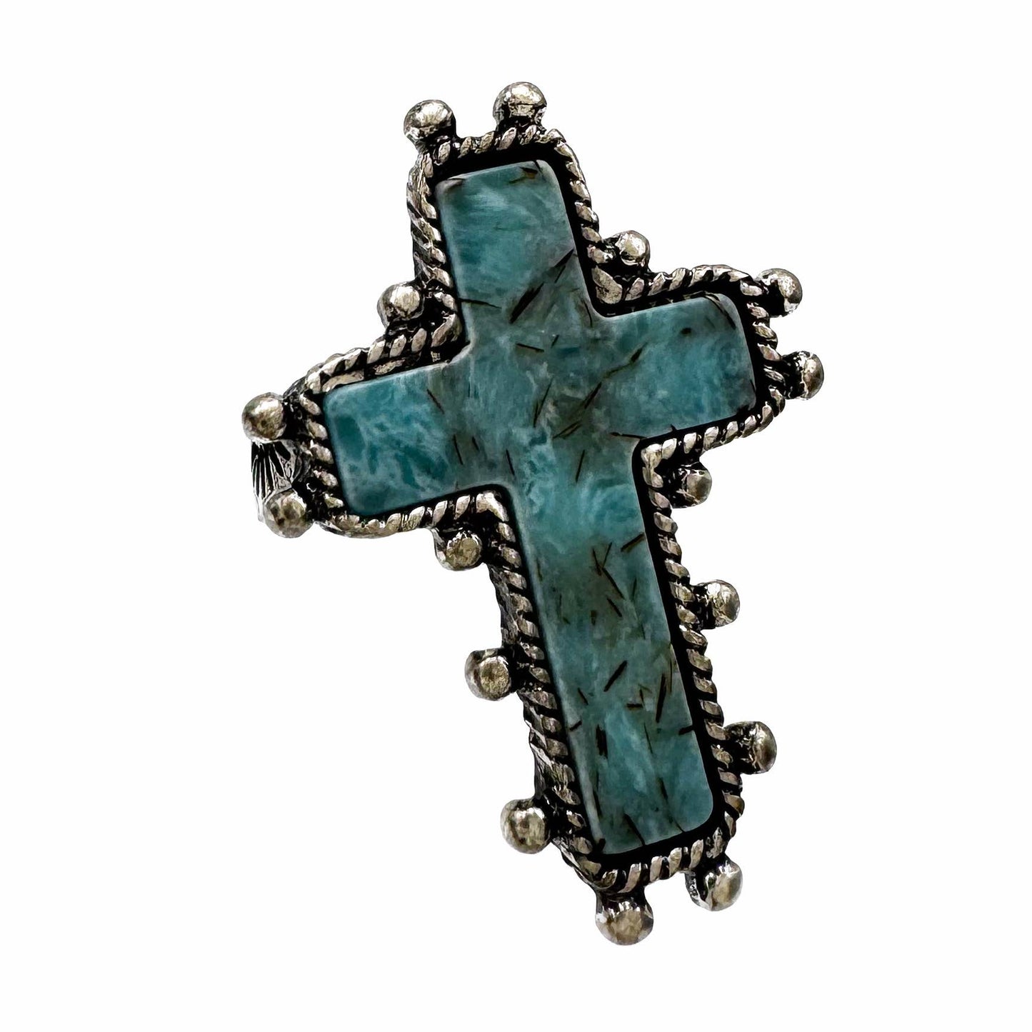 Cross Turquoise Stone Western Band Stretch Ring