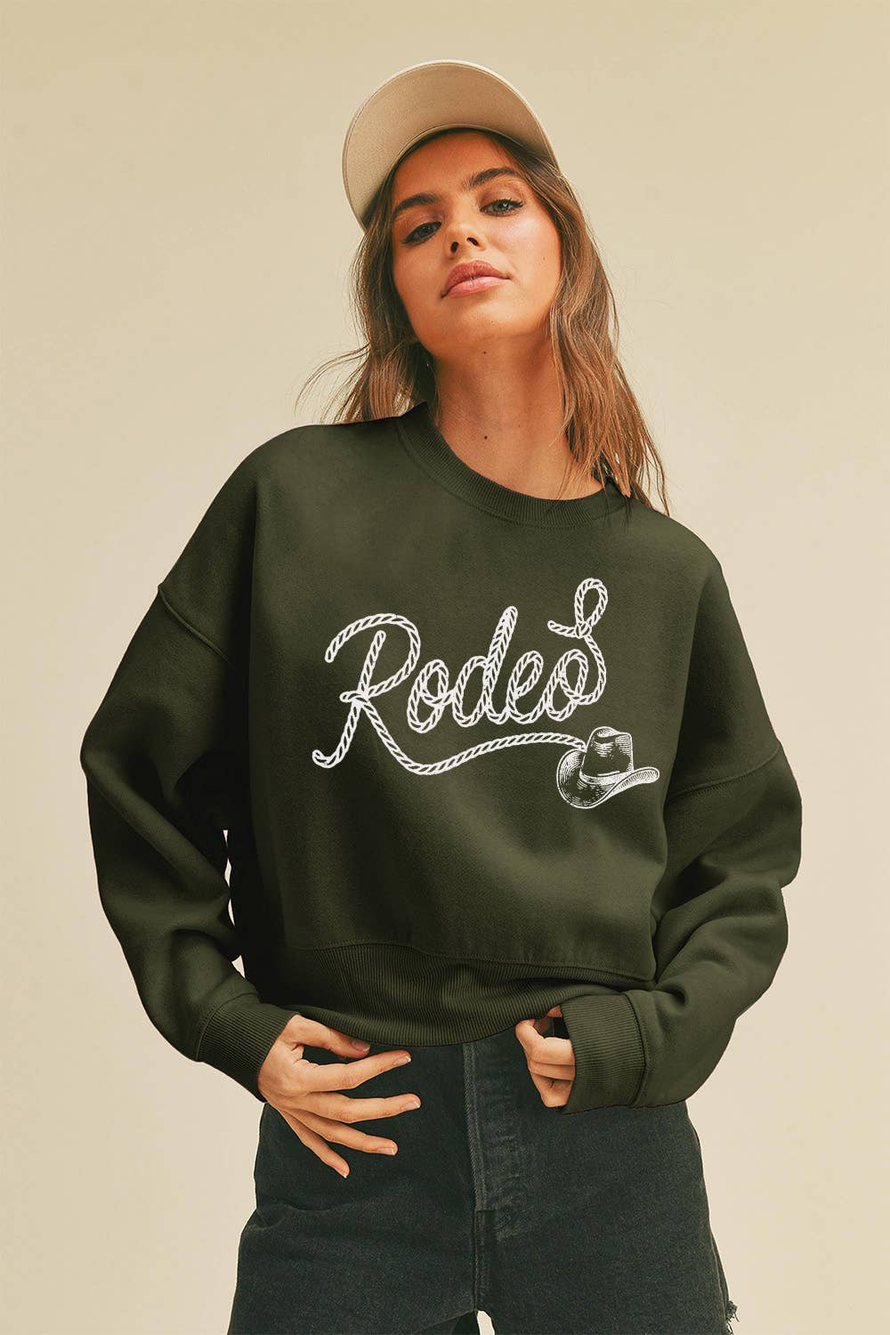 Rodeo Hat Short Cropped Long Sleeve Sweatshirt