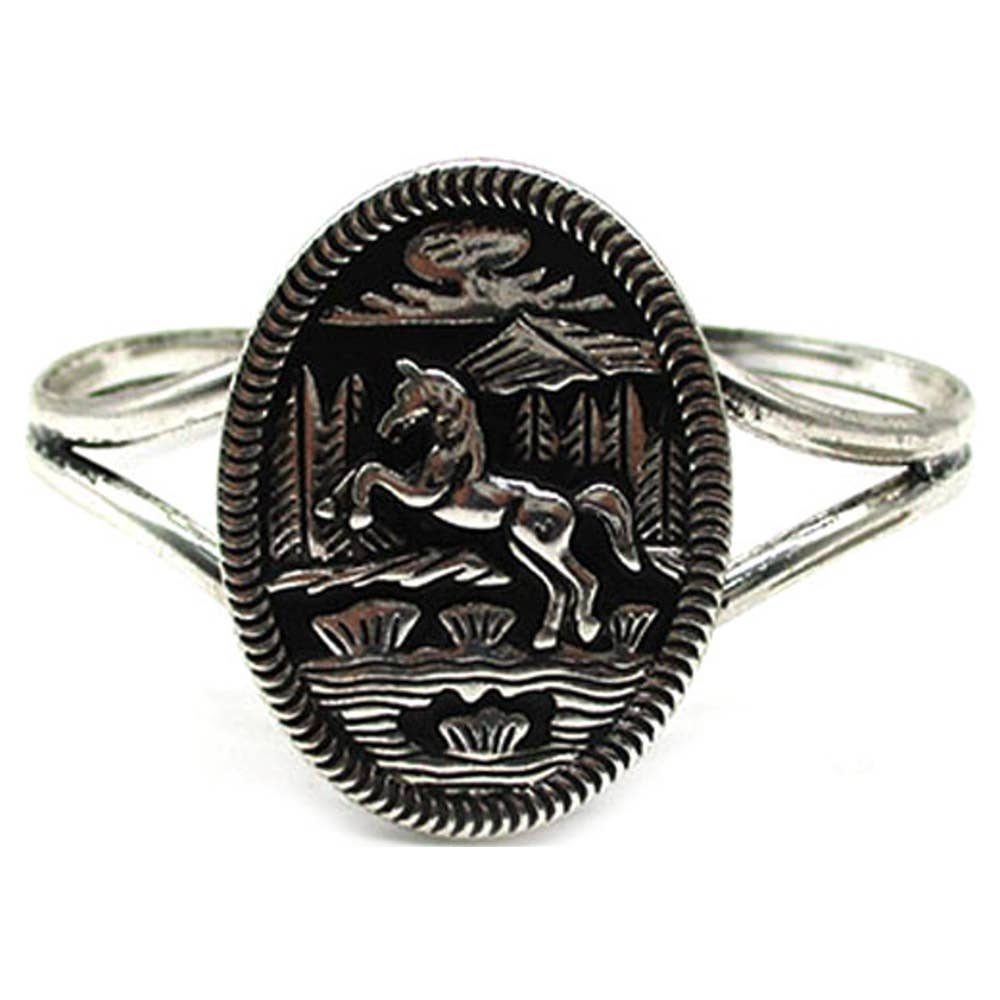 WESTERN ETCHED RUNNING HORSE CUFF BRACELET, SB 2530